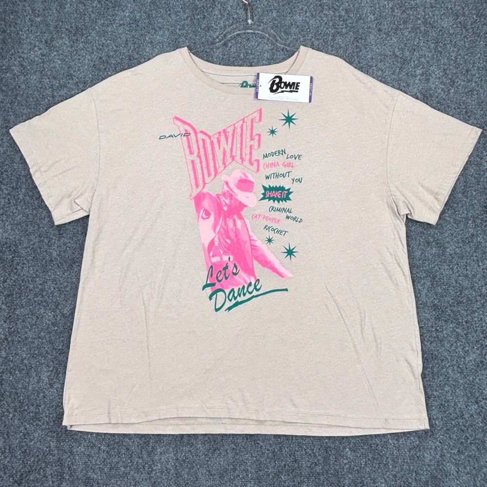 David Bowie Lets Dance Graphic T-Shirt Mens XXL Tan Pink Green Cotton‎ NWT